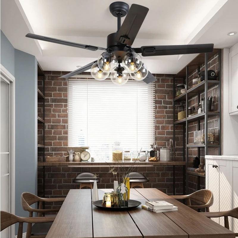 Nordic Magic Bean Restaurant Ceiling Fan Lamp Modern Simple Living Room DC Reversal Ceiling Fan With Light Remote Control Retro