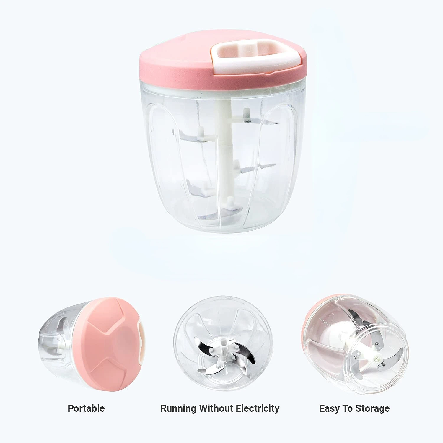 500ml Manual Food Processor Vegetable Chopper Portable Hand-pulled Garlic Onion  Chopper Suitable For Vegetables, Ginger, Fruits, Nuts, Herbs And More (1pc  Light Pink)
