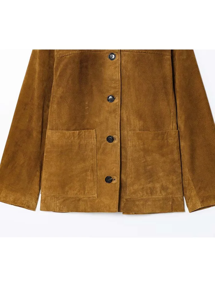 Chic Commute Jacket Women's Single Breasted Leather Coat 2025 Autumn Long Sleeve High Street Casual New Outerwear