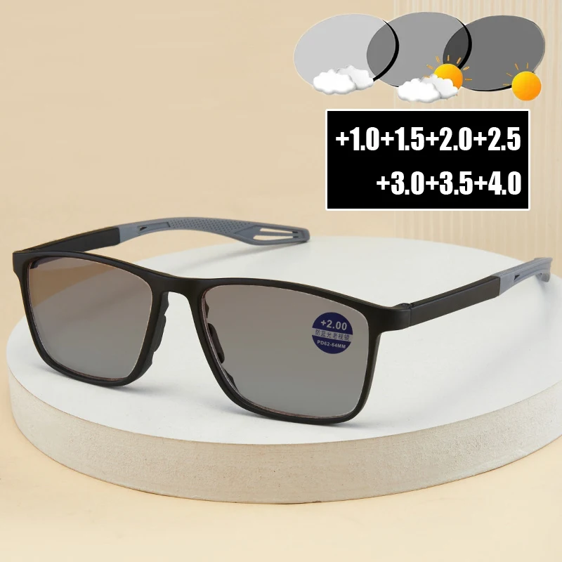 Presbyopic Glasses Photochromic Presbyopia Glasses Vintage TR90 Sports Color Changing Sunglasses Finished Reading Eyewear 0 To +4.0