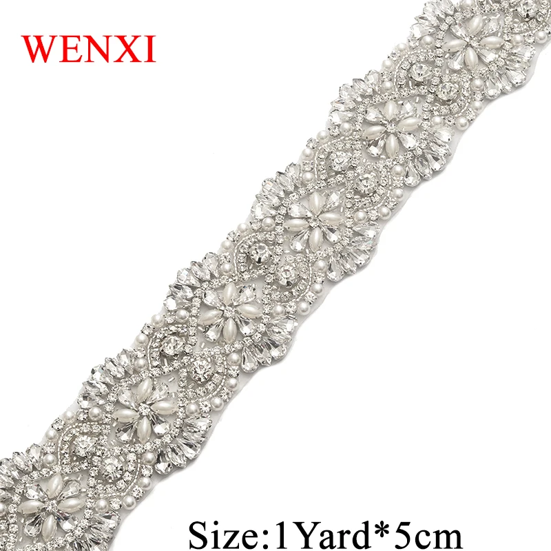 

WENXI (10 YARDS) Wholesale Crystal Rhinestone Applique With Beads Clear Rose Crystal Rhinestones Applique Accessory WX811