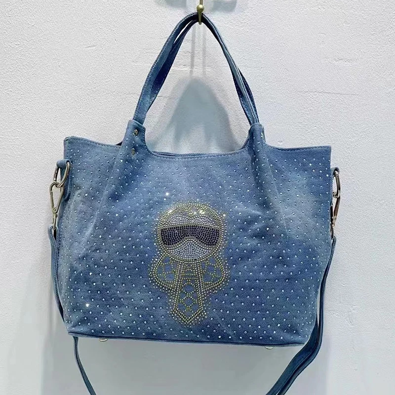 

2022 South Korea High Quality Washed Denim One Shoulder Women's Bag Cute Cartoon Commuter Oblique Straddle Bag Trend