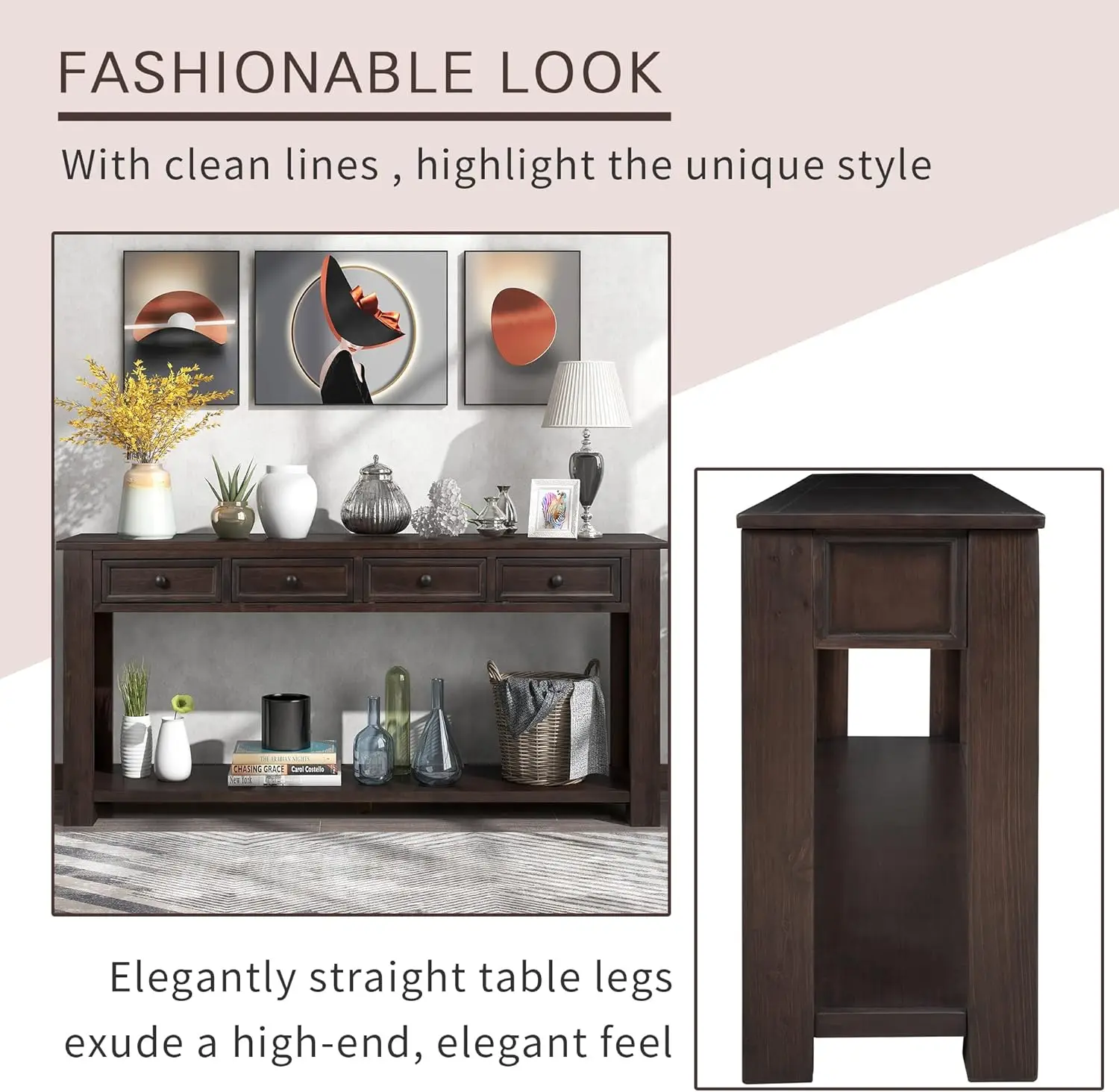 Console Table Hallway Sofa Entryway Side Table 63" Long Furniture with 4 Drawers and Bottom Shelf for Living Room Home Decor 6