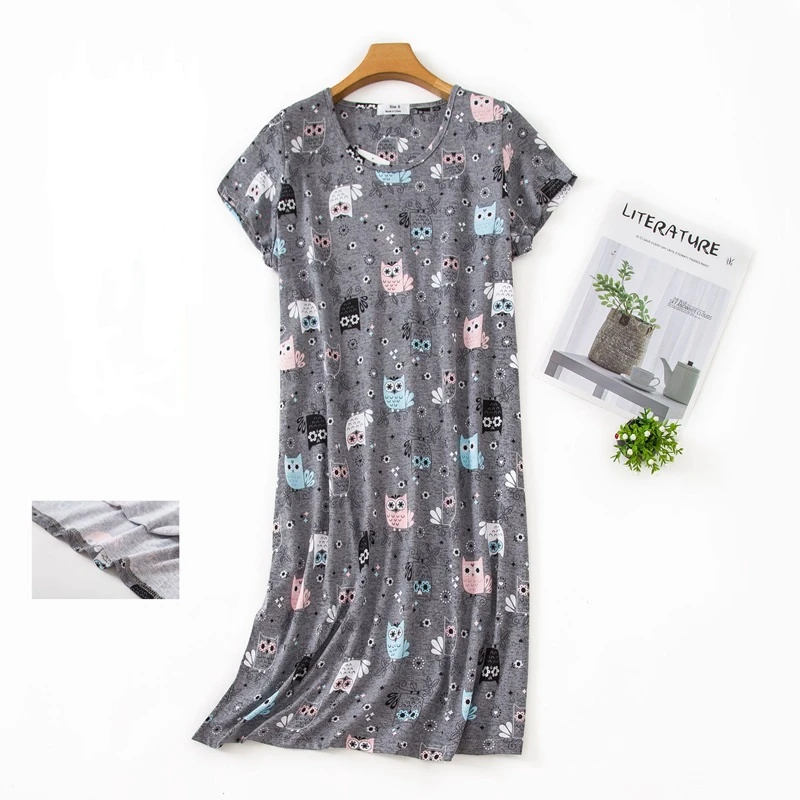 Summer Nightgowns O-neck Cotton Cartoon Women's Sleepwear Nightwear Plus Size Sleep&Lounge Nightdress Short-Sleeve Home Dress