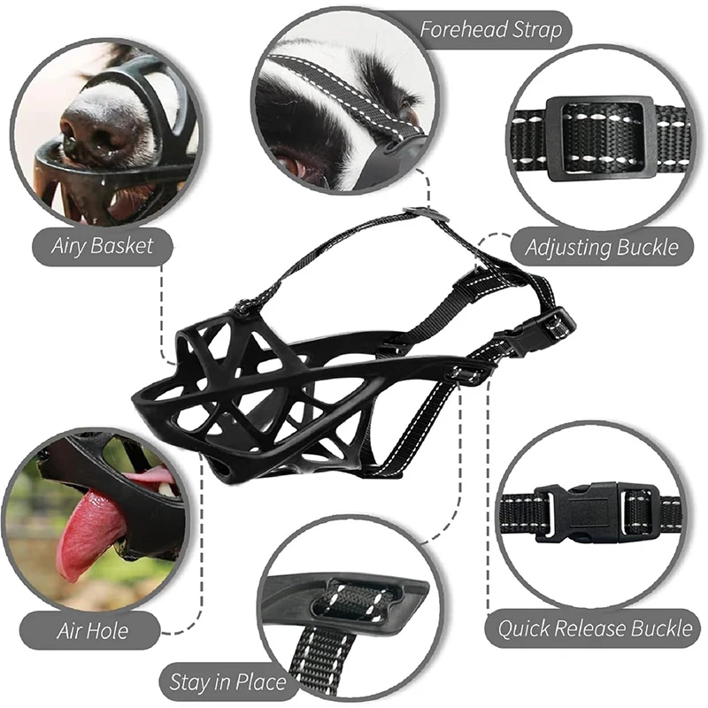 Dog Mouth Cover, Adjustable Pet Muzzle (with Reflective) for Large Dogs, Medium Dogs, Small Prevents Tearing and Biting