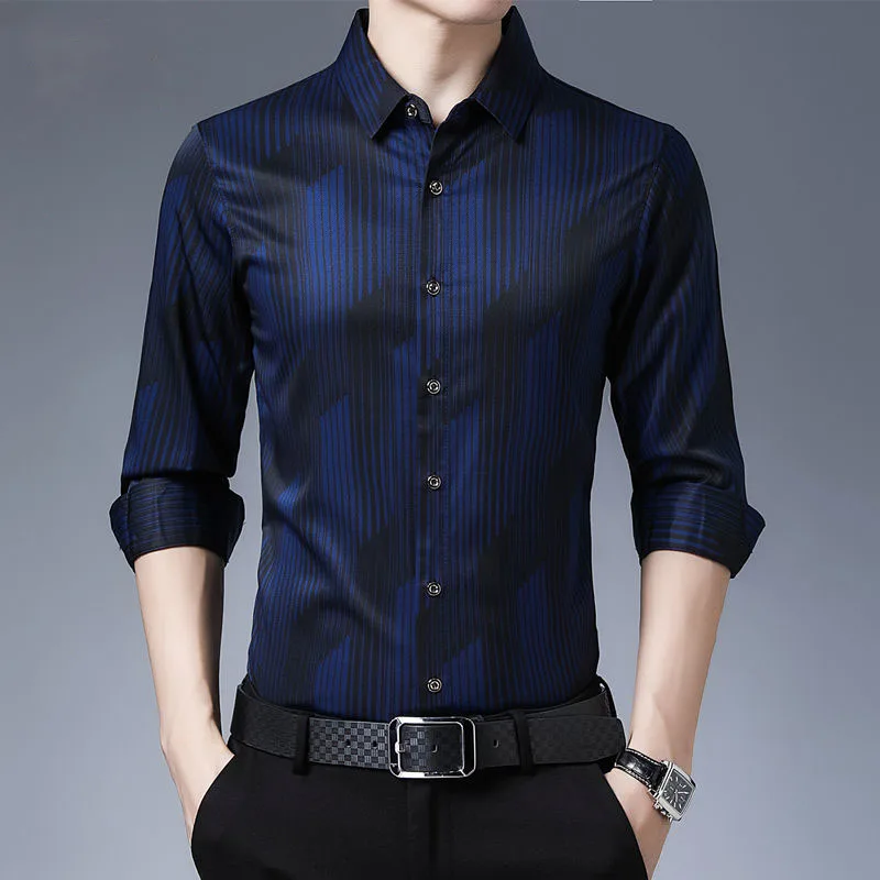 Fashion Lapel Button Geometric Printed Long Sleeve Shirts Men's Clothing 2023 Autumn Winter Loose Casual Tops All-match Shirt