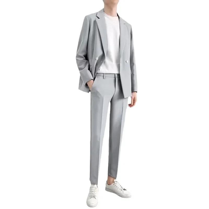 Men Western Suit Korean Style Slim Fit Men's Suit Casual Business Attire Lightweight Spring Autumn Season Western Style Clothing For Men