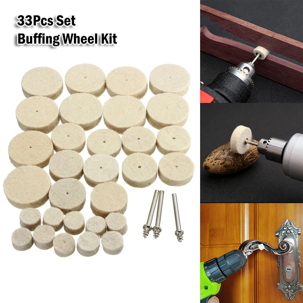 33pcs Buffing Wheel Kit Polishing Wheel Wool Felt Wheels Electric Grinder Accessories For Metal Wood Cleaning Polishing Tools 80g furniture polishing beeswax natural beewax for polishing and cleaning wood furniture floor cabinet wood restorer
