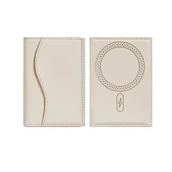 Magnetic PU Leather Card Holder Wallet with Magsafe Attachment (White)