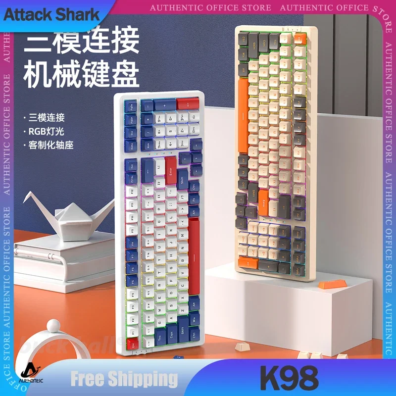 

Attack Shark K98 Mechanical Keyboard 3mode 2.4G Bluetooth Wireless Keyboard RGB Light Hot-Swap100 Keys For Gaming Keyboard Gift