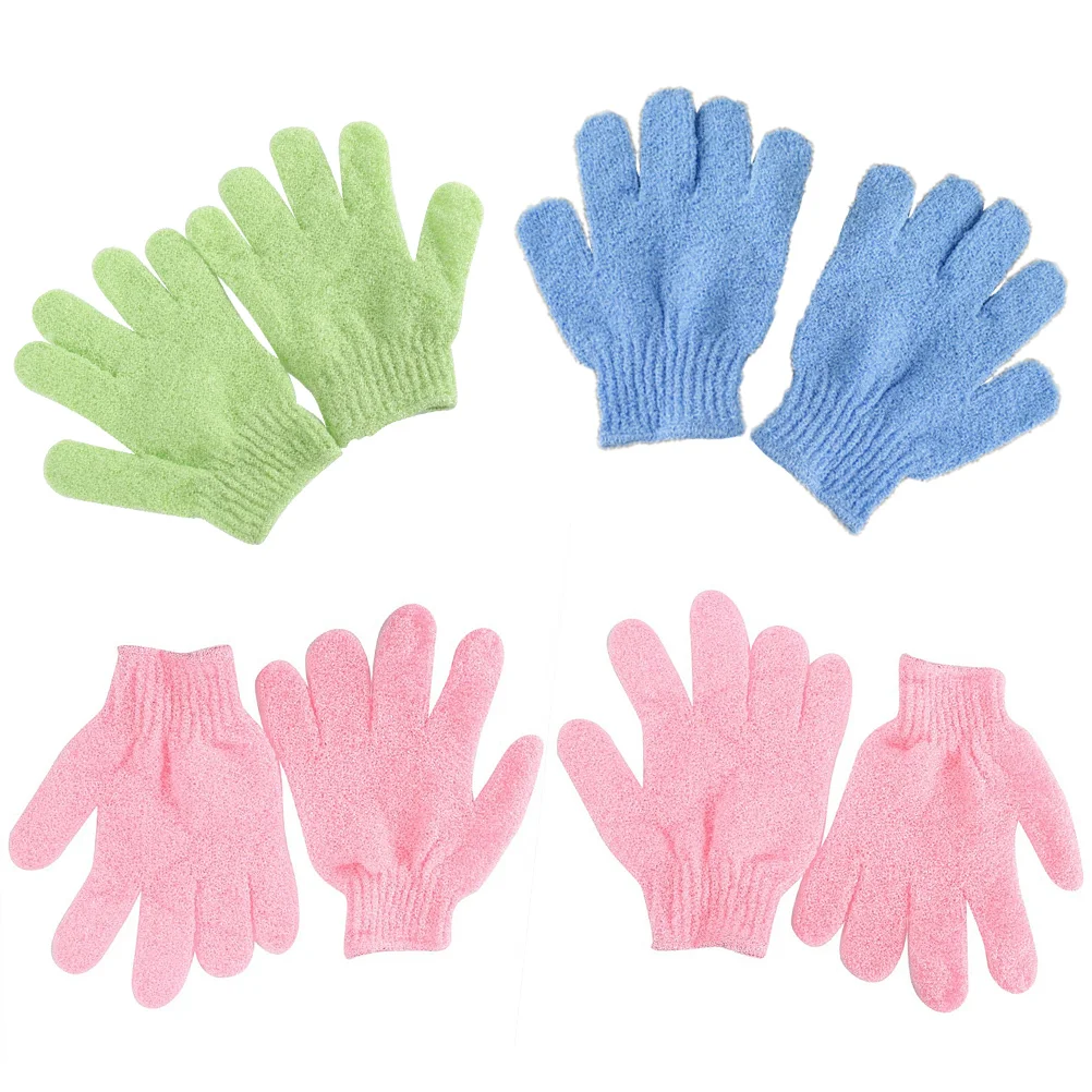 

4 Pairs of Shower Exfoliating Bath Gloves Nylon Shower Gloves Body Scrub Exfoliator