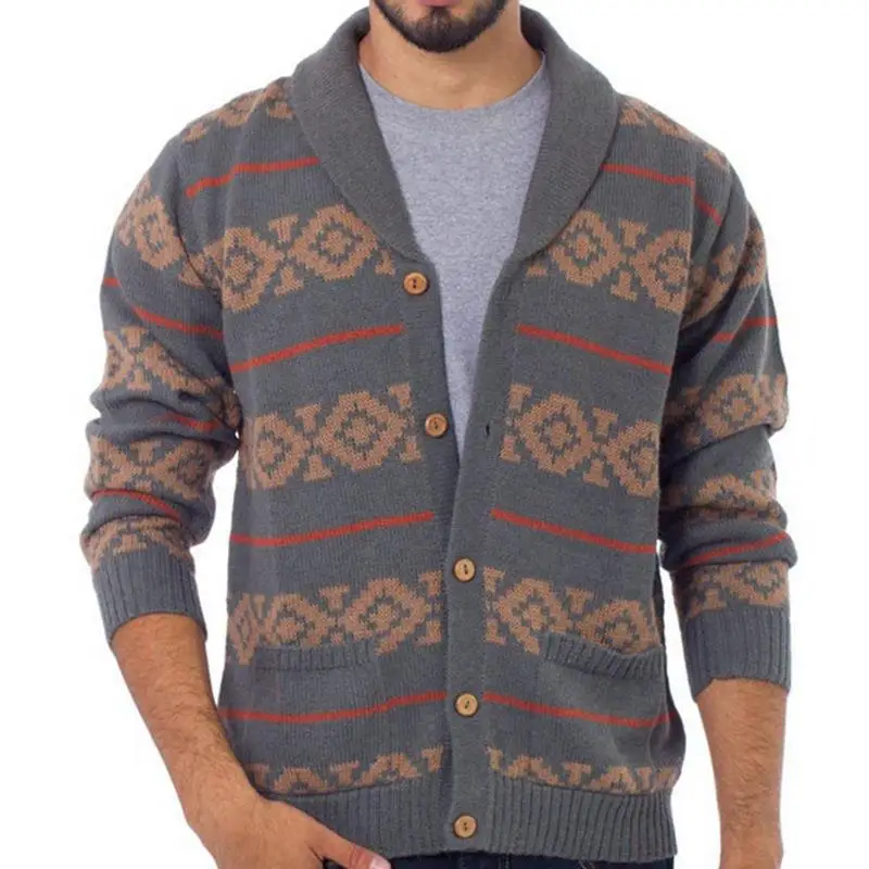 

Cross border independent station men's clothing, European and American style jacquard knit sweater, heavy-duty thick needle card
