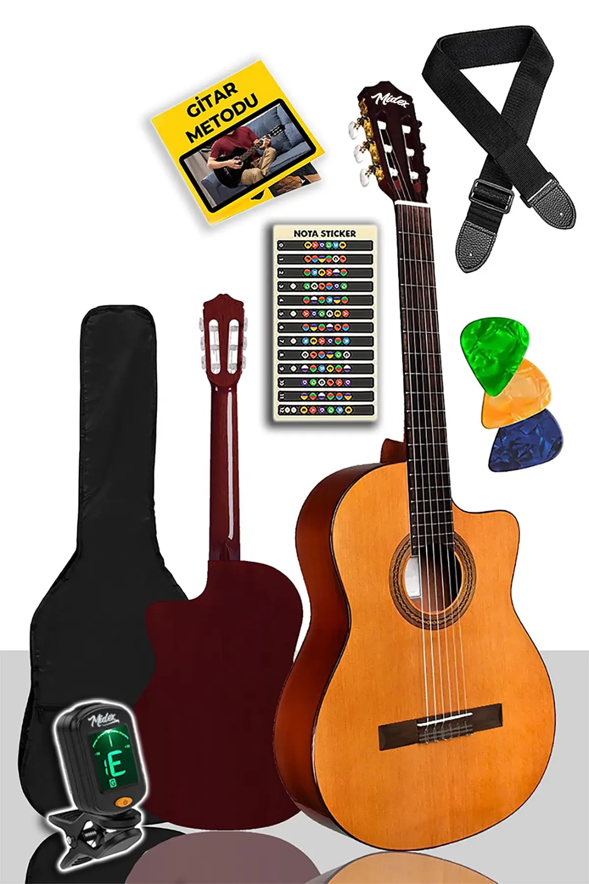 

Rennes RC-39NY Classical Guitar 4/4 Cutout Case (Bag Tuner Strap Plectrum Method) Entertainment Musical Instrument