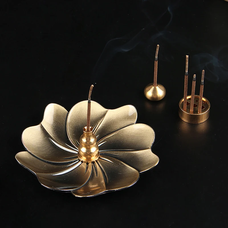 

Alloy Incense Burner Stick Holder Buddhism Lotus Line Incense Plate Sandalwood Coil Base Temples Yoga Studios Home Decoration