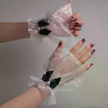 Attrezzatura fotografica per unghie Fiocco corto Polso in rete Maniche finte Polsino falso decorativo per sposa Articolo in tulle Nail art Scatta foto di sfondo