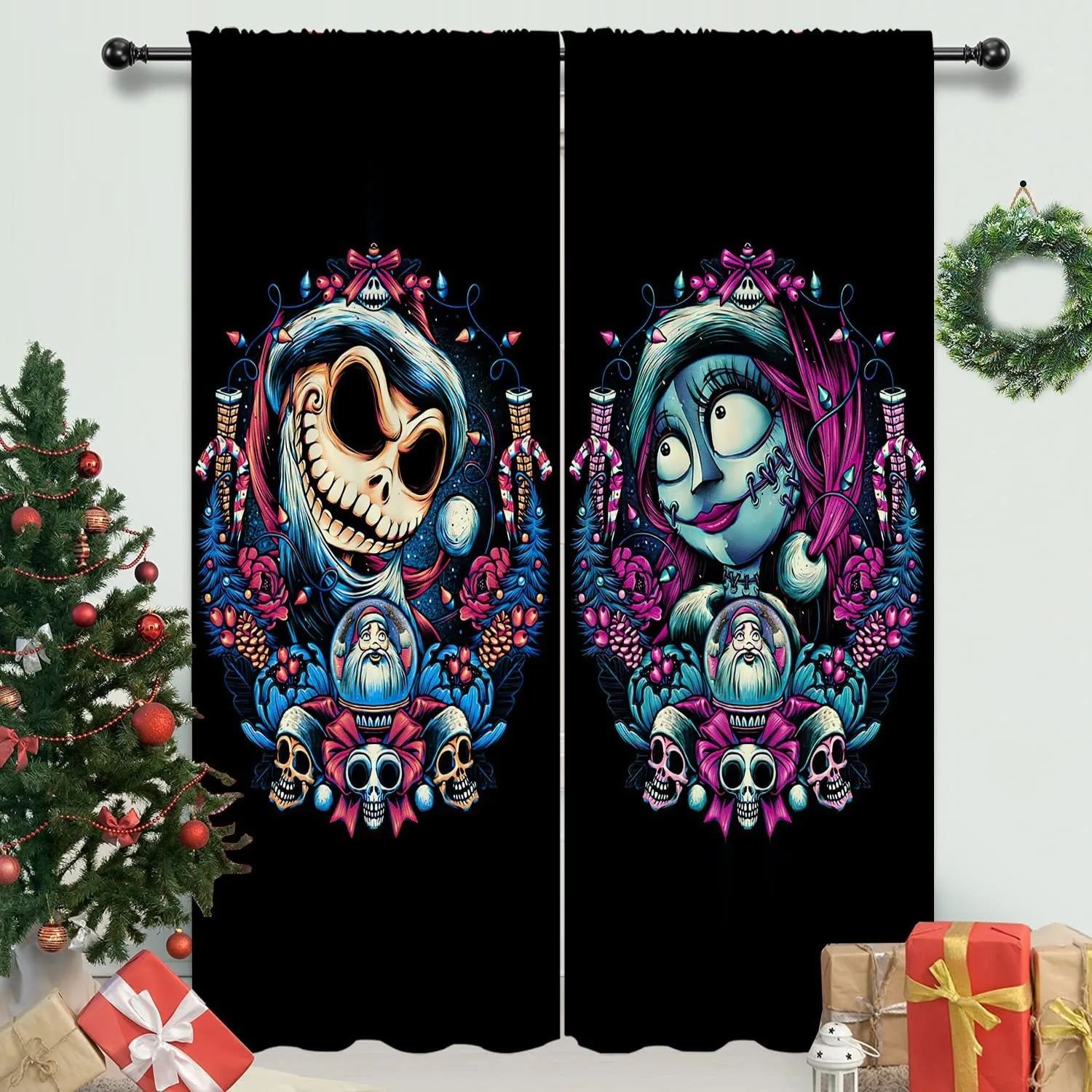 3D Cheap Nightmare Before Christmas Zombie Bride Jack 2 Pezzi Tenda Per Finestra Ombreggiante Sottile Per Soggiorno Camera Da Letto Decor Hook