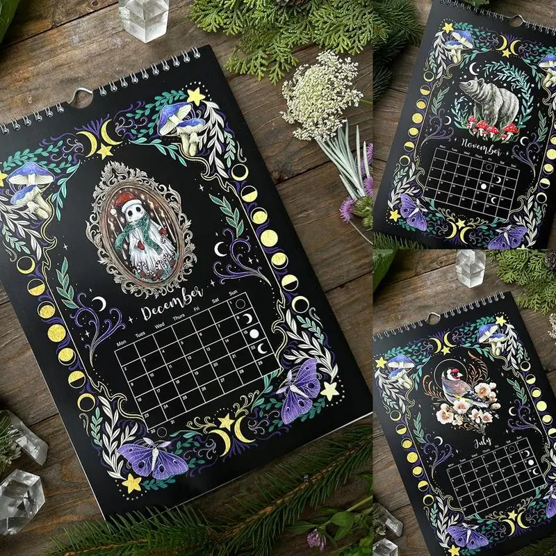 2024 Wall Calendar 12 Month Dark forest 2024 Lunar Calendar 12 Months Waterproof Hangable Cardboard Monthly Calendar with