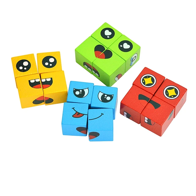 Wooden Face Changing Cube Toys Building Blocks for Cartoon Puzzle Montessori Jigsaw Kids Toy Educational Board Game Family Toys 4