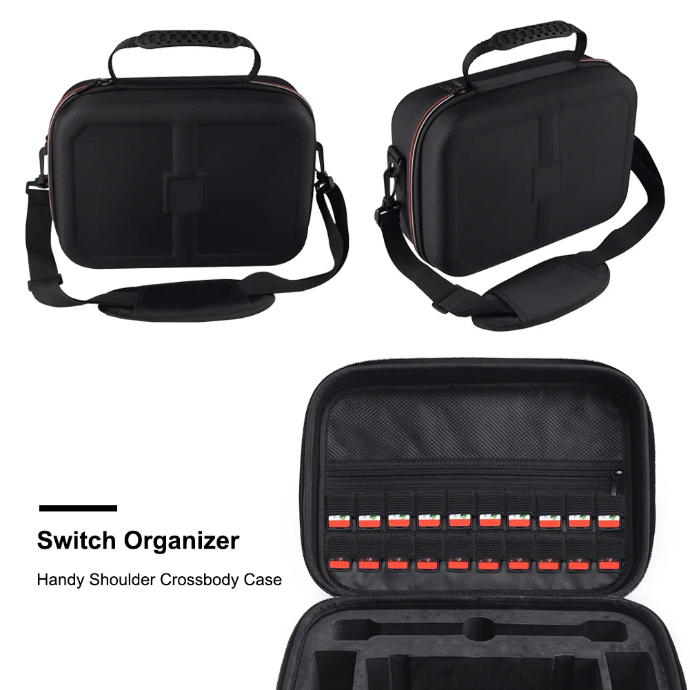 For NS2 Game Console Travel Case with 18 Card Slots Hard Shell Box Console Carrying Shoulder Bag Outdoor Storage Handbag