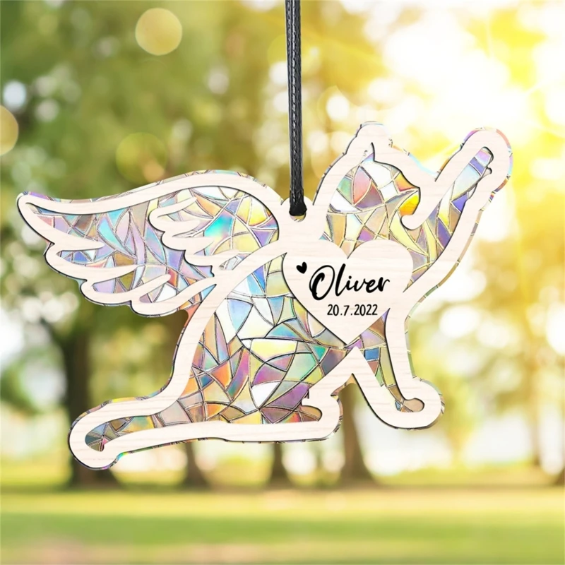 Colorful Sun Catcher Animal Dog Decorative Hanging Ornament Wooden Pendants