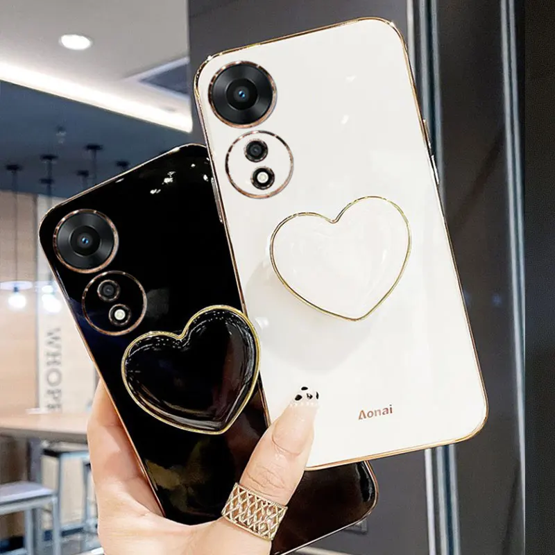 

For OPPO A78 Case Luxury Heart Holder Phone Case for OPPO A78 A17 A16 Realme C55 A16S A17k A 78 Camera Protection Case OPPOA78