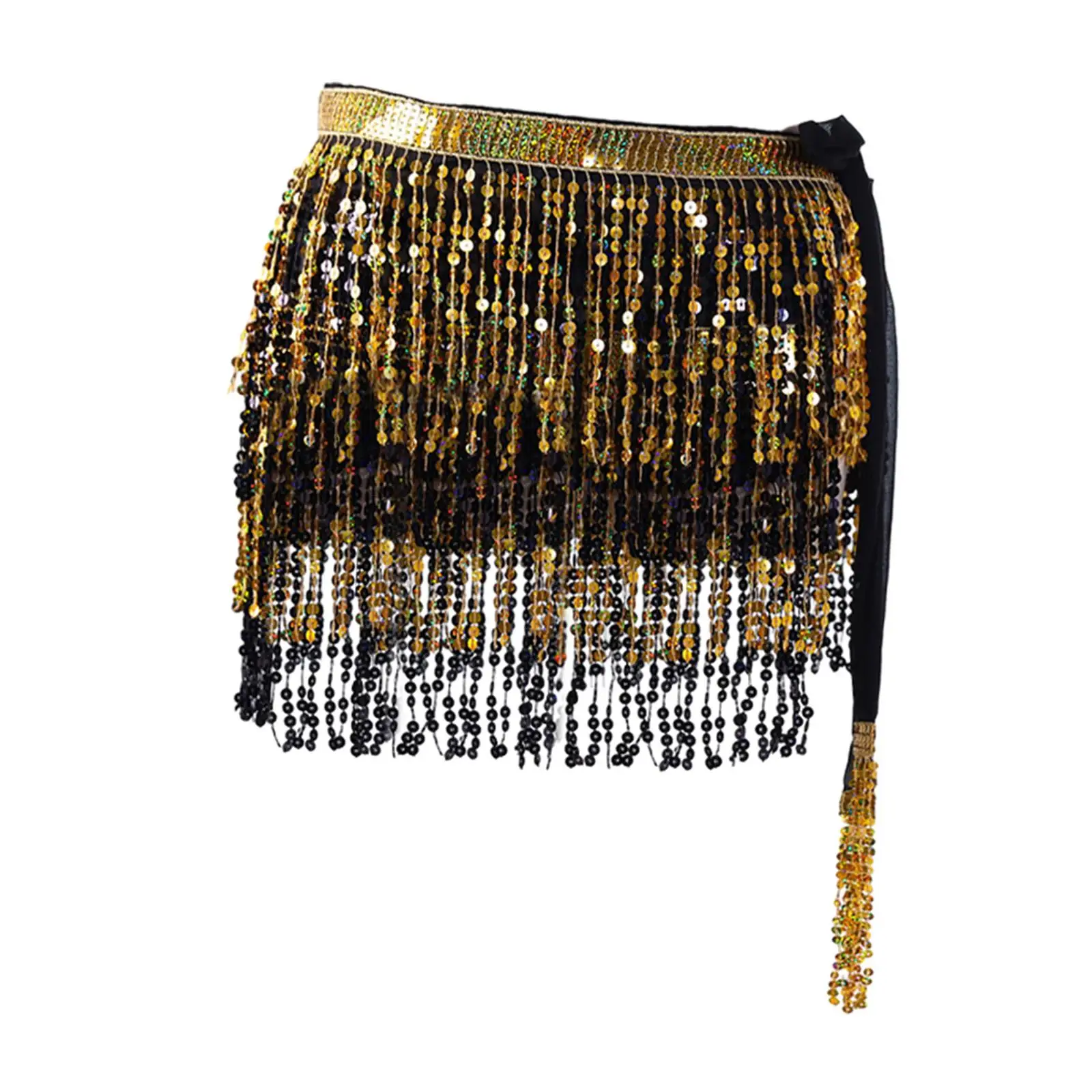 Sequin Tassel Skirt Shiny Women Belly Dance Hip Scarf for Dancing Practice Performance Beach Themed Party Music Festival Rumba