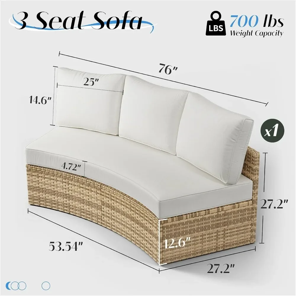Patio Furniture Sets, Half-Moon Sectional Round Sofa Set, Outdoor Patio Furniture with Cushions, Garden Furniture Sets