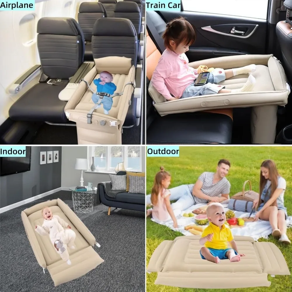 Letto gonfiabile da viaggio per bambini, materasso ad aria gonfiabile per aereo, treno, auto, con cintura di sicurezza - immagine 5