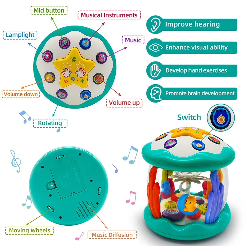 Juguete Musical Montessori para bebés, proyector giratorio del océano,  juguetes educativos tempranos con luz Musical para niños de 6 a 12 meses, 1  a 3