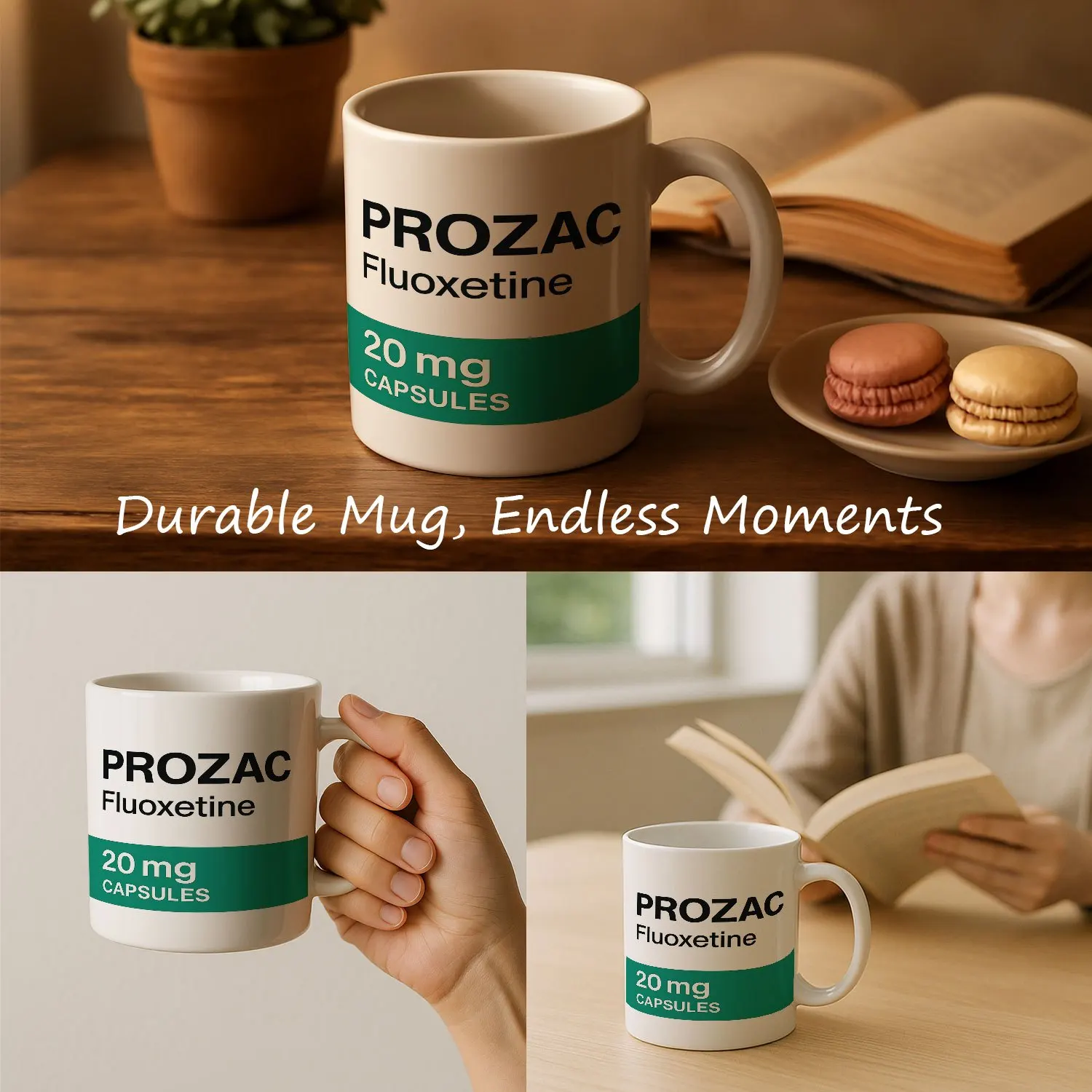 Caneca Prozac 20mg Fluoxetina com Rótulo Verde - Presente para Conscientização sobre Saúde Mental para Médicos, Enfermeiros e Estudantes - Decoração de Escritório_voghion.com
