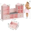 Kids Bookshelf with Reading Nook, Kids Bookcase, 2 Wheels Drawers and 8 Storage Cubbies, Toy Storage Organizer 5