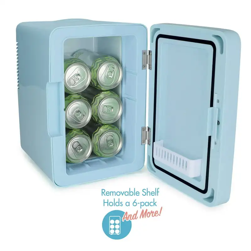 

6 Can Chiller LED Lighted Mini Fridge with Mirror Door,