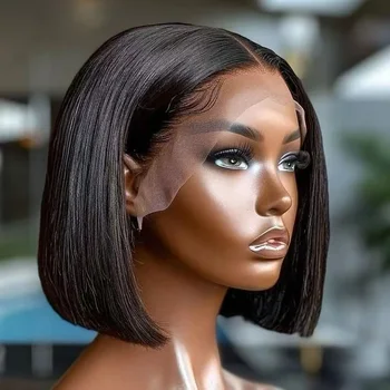 Short Bob Wigs Bone Straight 13x4 Hd Lace Front Wig 200%Density 4X4 Remy Hair Transparent Lace Full Lace Frontal Human Hair Wig 1