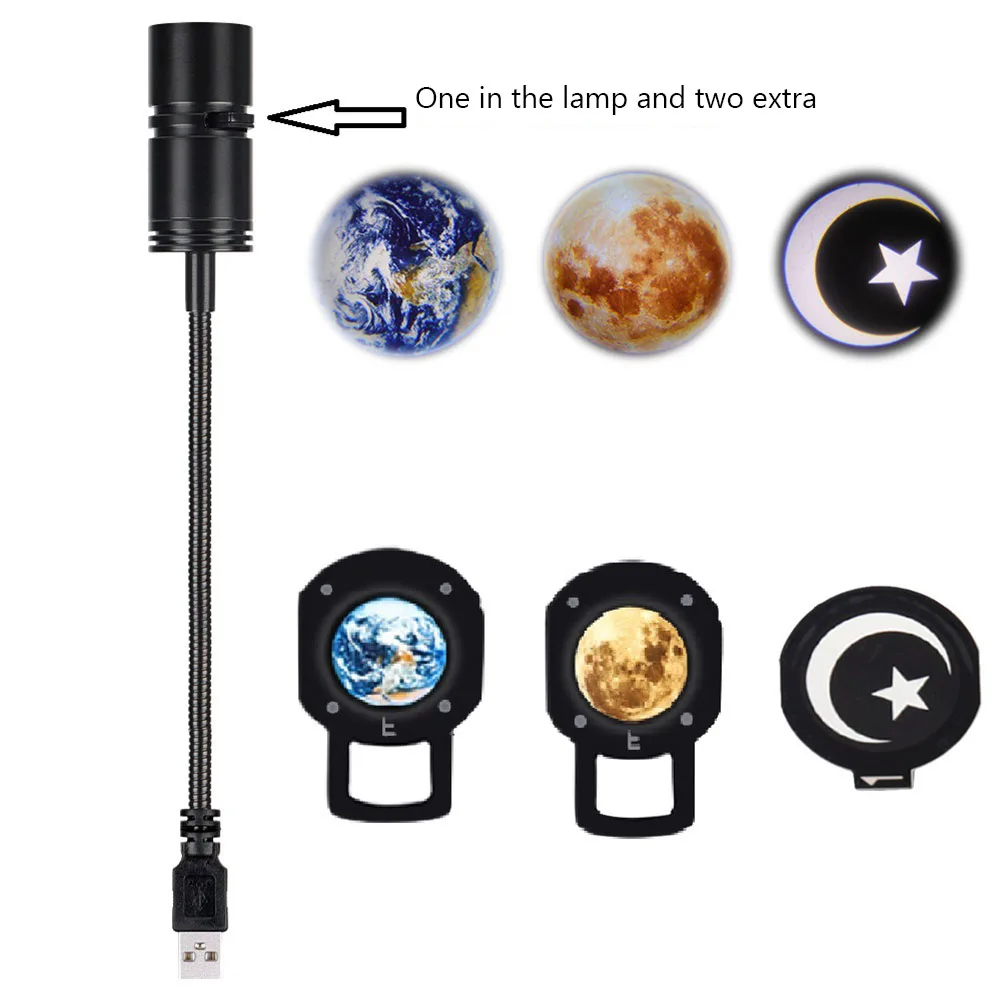 LED USB Moon Earth Projector Lamp Photo Atmosphere Bedroom Rotating Night Light for Home Bedroom Decor Valentine's Day Gifts wall night light