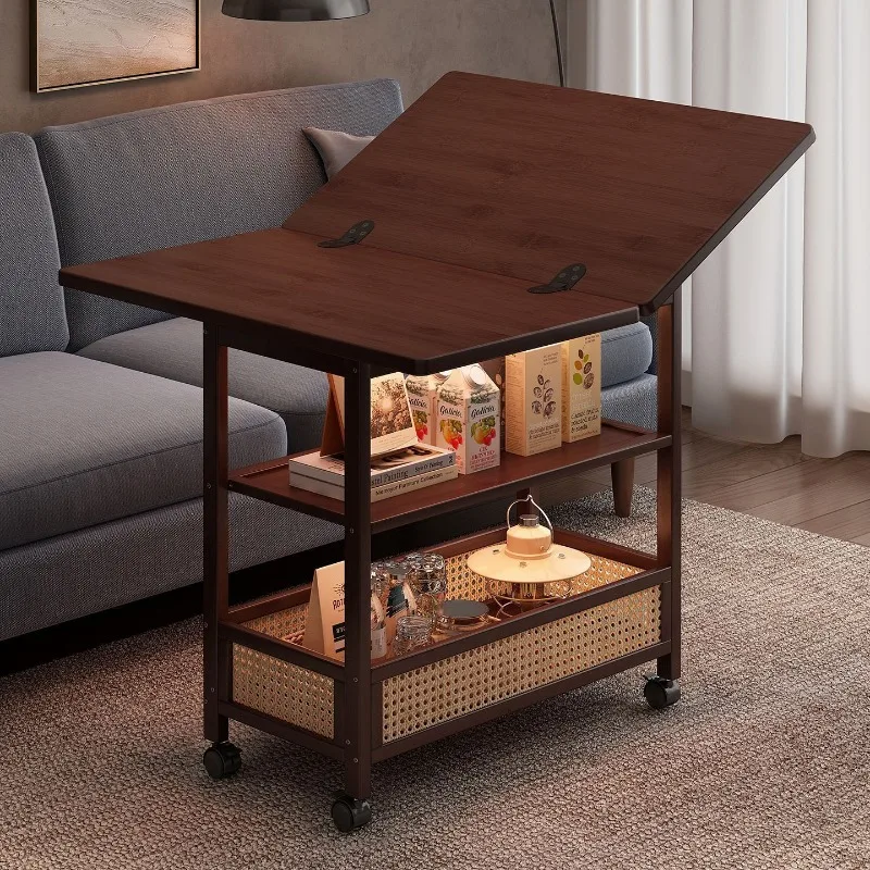 Tavolino da Caffè Mobile Pieghevole, Tavolo da Pranzo per Soggiorno, Tavolo Multifunzione in Legno Massello Stile Medievale - immagine 2
