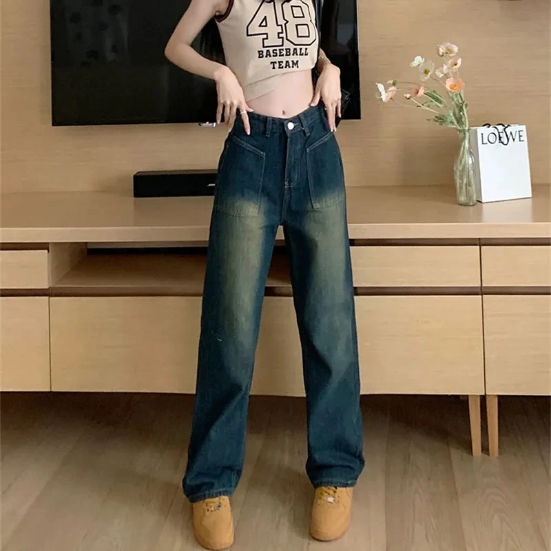 Harajuku Women Jeans Pant High Waist Denim Pants Cotton Wide Leg Denim Clothing Blue Jeans Fashion Straight Pants