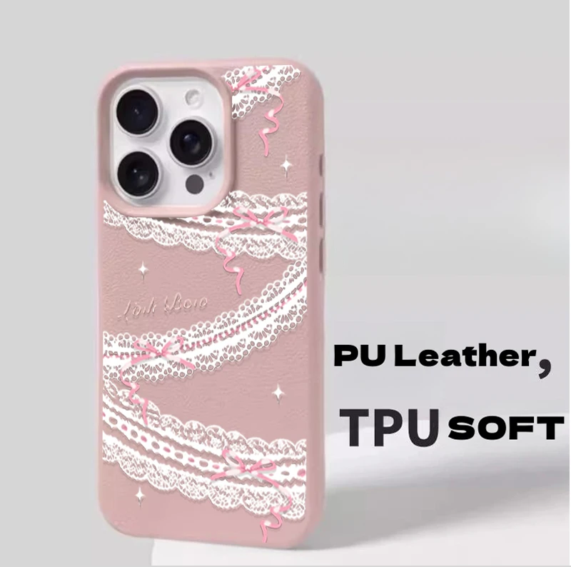 Elegant Black Lace Print PU Leather Phone Case Cover
