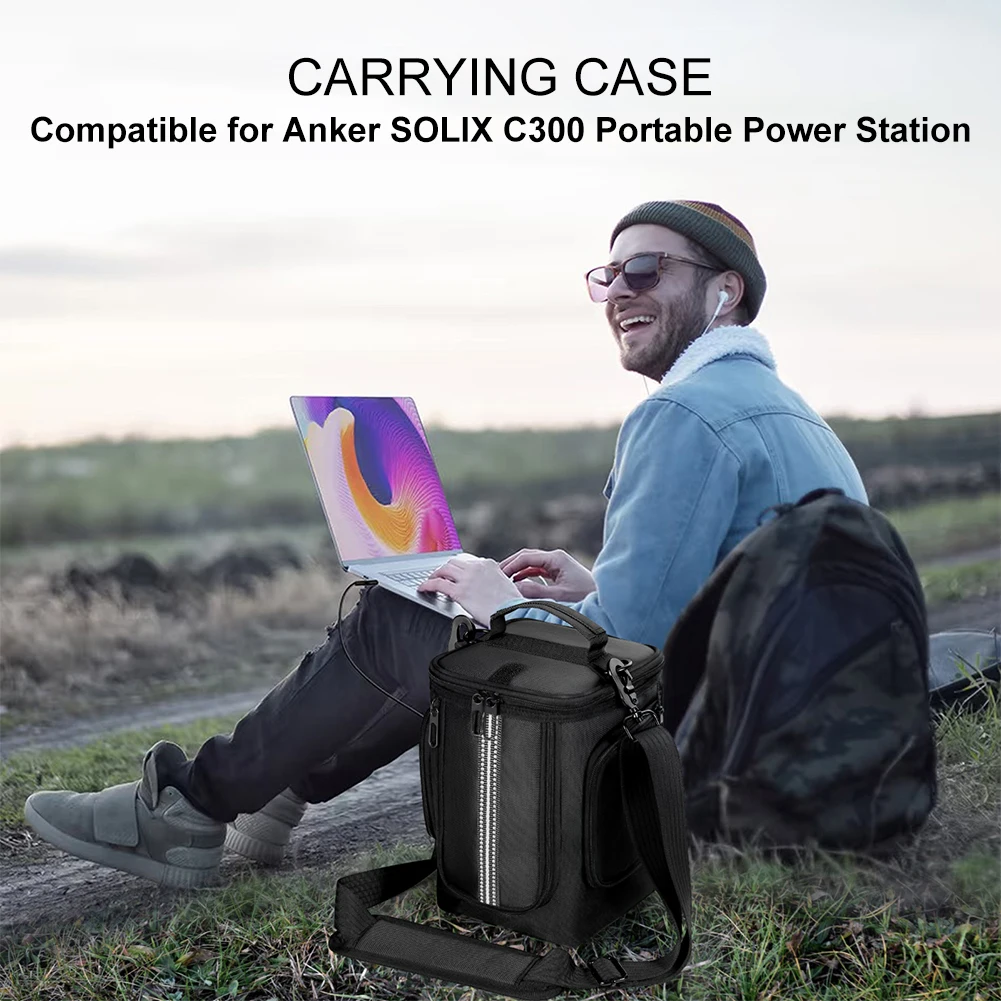 Carrying Case for Anker C300/C300 DC Portable Power Station Bag Organizer Bag Waterproof Anti-drop with Shoulder Strap & Handle