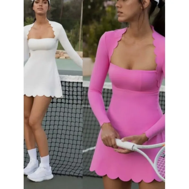 Pad Yoga Set Clothes Women Long Sleeve Tennis Anti Shorts Skirt Breathable Quick-Drying One-Piece Jumpsuit Dress Golf Wear