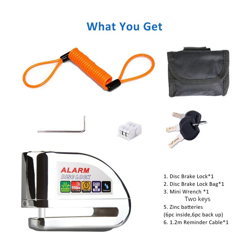 Bike Alarm Lock Motorcycle Disc Brake Lock 110db Loud Security Waterproof Bicycle