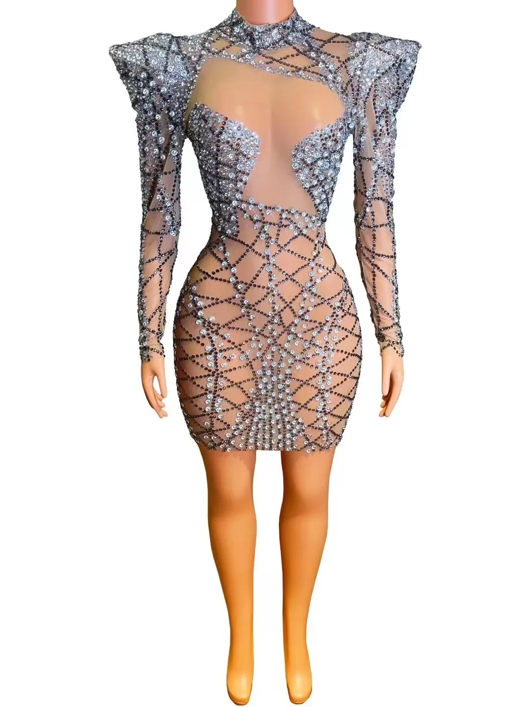 

Party Banquet Rhinestones Evening DressDrag Queen Show Outfit Pointed ShoulderSinger Performance Dress Rave ClothingVDB7037