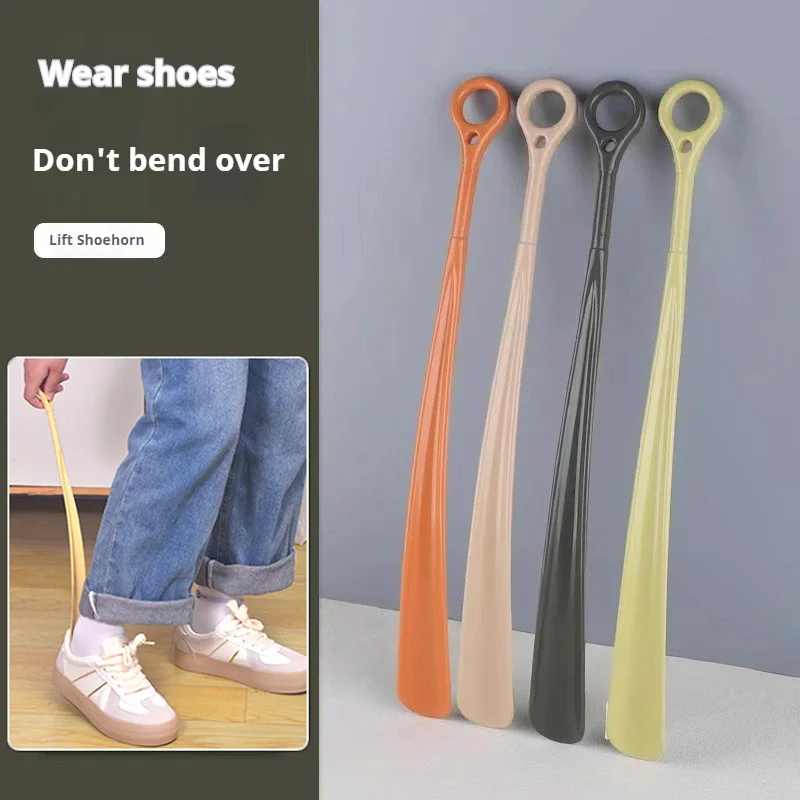 47CM Long Hanging Ring Shoehorn Pregnant Woman Long Handled Lifter Elderly Shoe Spoon Lazy People Shoe Spatula Horns 1/2Pcs