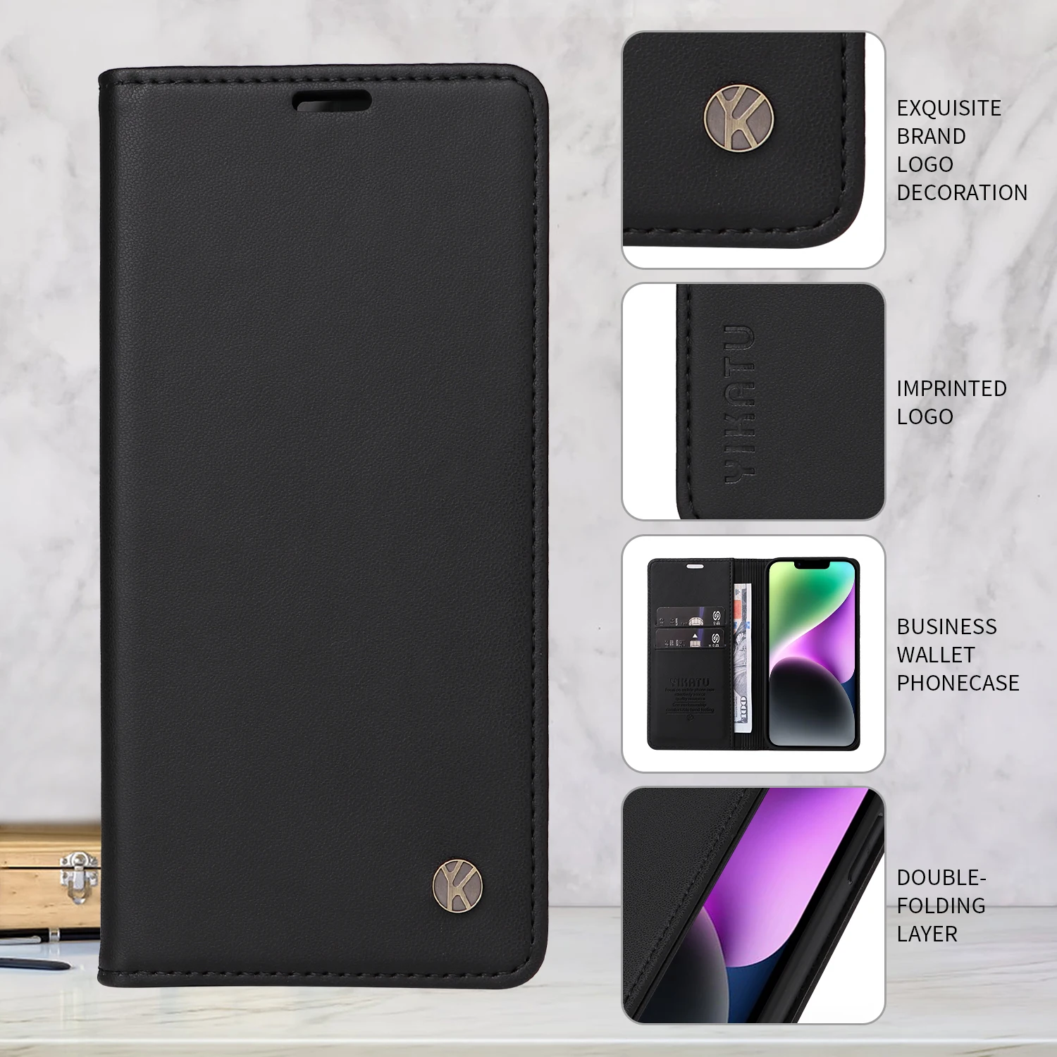 Elegant Leather Wallet Case with Magnetic Flip, Card Slots, and RFID Blocking Protection