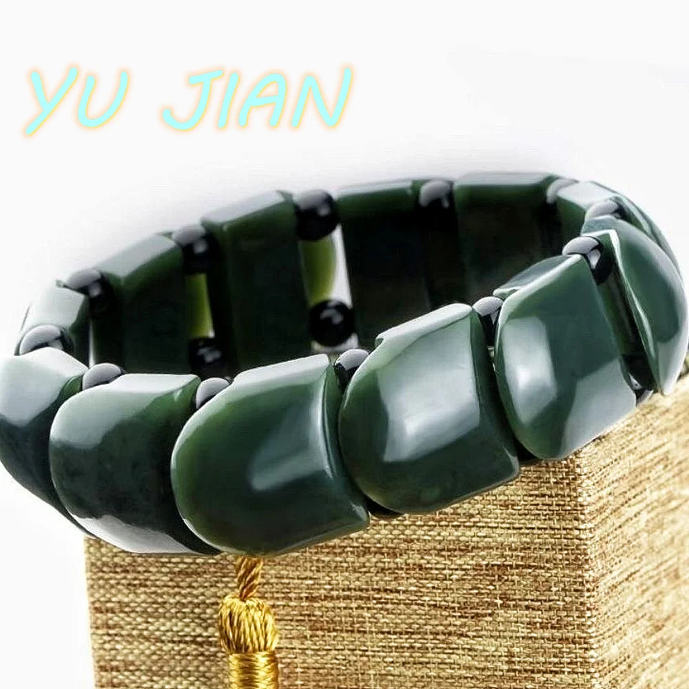 

Nail Hand Row Men Emerald Hetian Jade Green-Jade Bracelet Gift Hand-string Authentic Dragon Scale BANGLE Beads Chain Jewelry