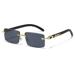Stylish Rimless Rectangle Sunglasses - Unisex Retro Summer UV400 Eyewear (Black Grey)
