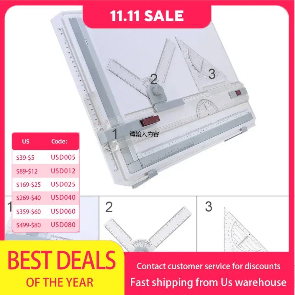 Multifuctional A3 Drawing Board Table Pad with Parallel Motion and Adjustable Angle Rulers Scho