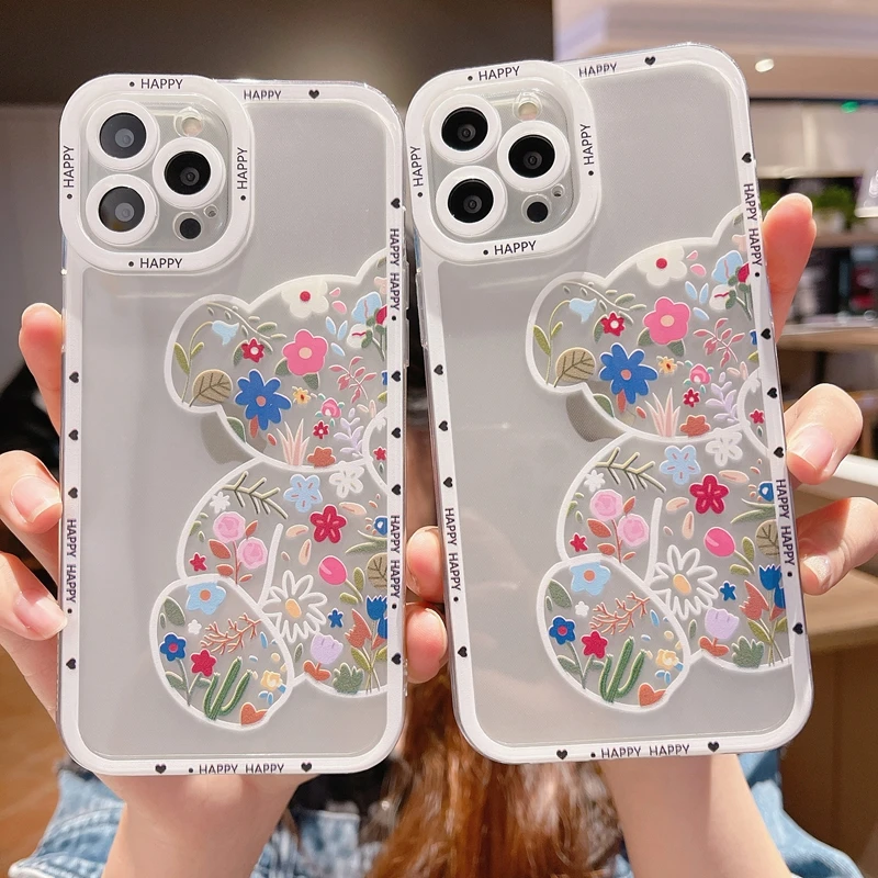 Custodia Morbida Per Telefono Orso Fiori Di Cartone Animato Per Huawei Nova 10 Custodia Huawei Nova 10 Pro Nova 9Z 9Se Nova 9 Pro Cover Trasparente