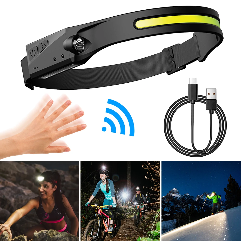 Led Headlight Work Headlamp Usb Rechargeable Head Torch With 230 Degree