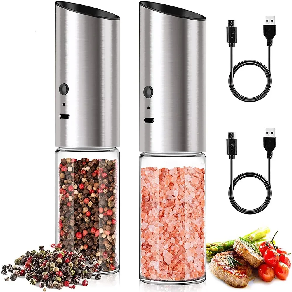 

Pepper And Eletric Grinder Automatic Spice Machine Salt Kitchen Shakers Tool Set Mill USB Steel Rechargeable Electric