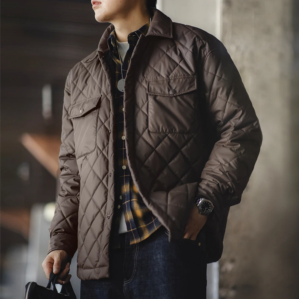 Maden Retro Quilted Diamond Grid Jacket Loose Fit Cotton-padded Coat Collar Warm Versatile Men's Outerwear Autumn and Winter Cotton Jacket